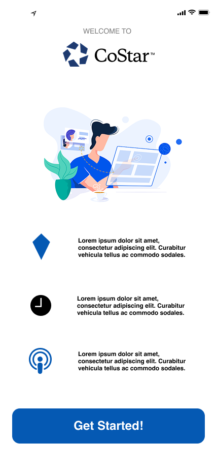 CoStar app onboarding — welcome screen